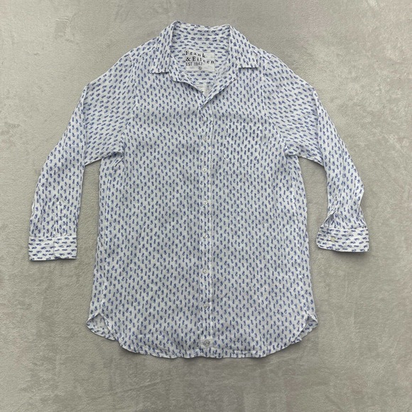 Frank & Eileen Mary Shirt Dress Women's Large White Blue Button Up Pineapple